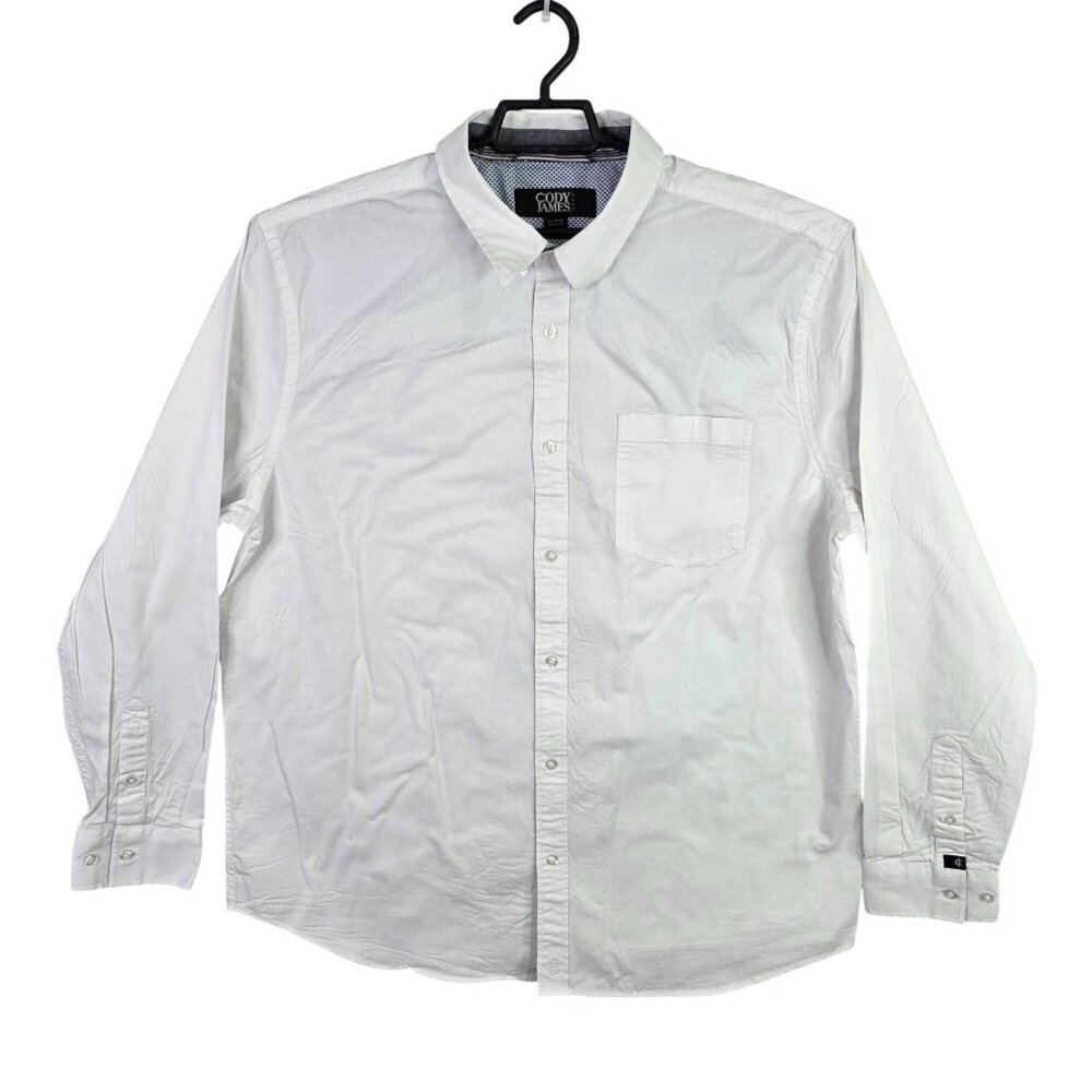 Mens Cody James White Shirt Button Up Long Sleeve Cotton Twill Stretch Size L